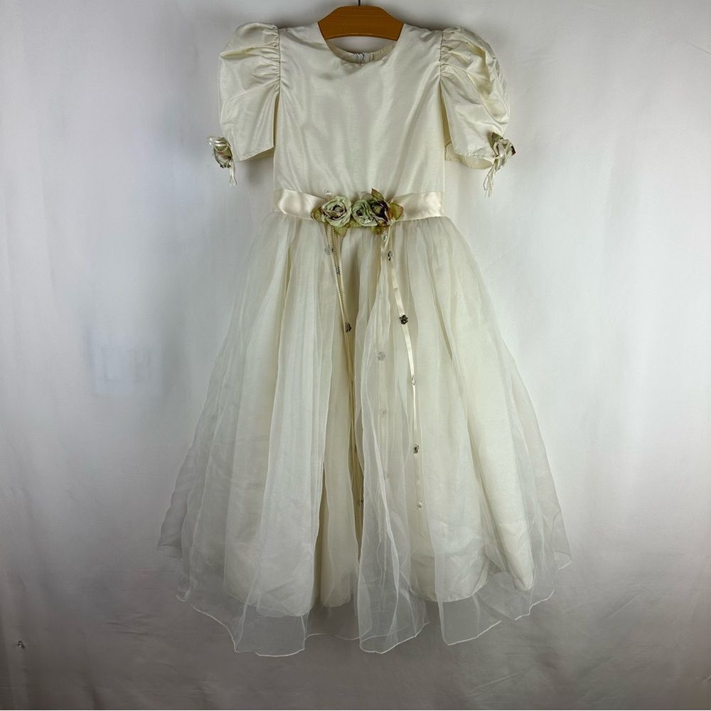 Vintage Elena do Vale Formal Wear Girl’s Formal Floral Dress with Headband